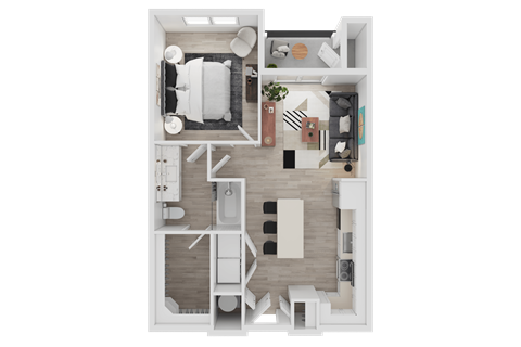 Floor plan for 1 bed, 1 bath, 711 sqft